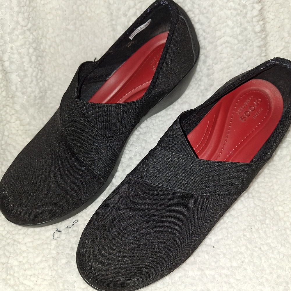 Crocs Dual Comfort Black Slip On Clog Wedge Heel Comfort Shoes Women's S…